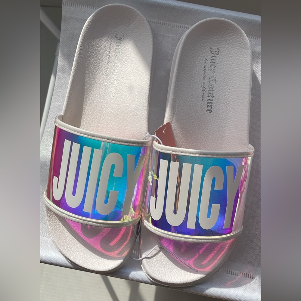 JUICY COUTURE Holographic/White Slides. - Picture 3 of 4